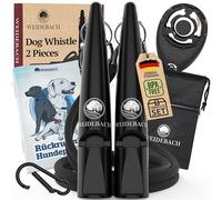 WEIDEBACH® 2 x Improved Dog Whistle 2.0 with More Stable & Louder Sound, Includes Clicker, Treat Bag and E-Book for Training with Dog, Standardised, Quality Band & Mouthpiece, Successful Recall