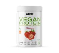 Weider Vegan Protein (750g) Strawberry Flavour, 23g Protein/dose | 100% Vegetable Protein from Pea (Pisane) + Rice, With Vitamin B12, Acacia Fiber, Stevia, Sugar-free, Gluten-free