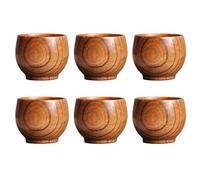 WEIDN Set of 6 Simple and Elegant Wooden Drinkware Set Handcarved Wood Big Cup Creative Pattern Wood Solid Drinkwares