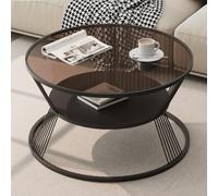 WEIDPHL Modern Metal Frame Coffee Table, 2 Tier Round Coffee Table, Sofa Side Table with Open Storage Shelf, Unique Center Table, Snack Tray End Table for Living Room,Bedroom,Black A,large