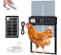 WEIDUOMALY Solar Powered Automatic Chicken Coop Door, LCD Screen, 4 Modes, Anti-Pinch, Weather Resistant, Multi-Mode Operation, 9.6 x 13.0 inches (closed) / 10 x 8.3 inches (open), Grey