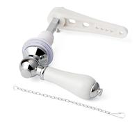 Weielt Ceramic Toilet Flush Handle Eeplacement Kit Zinc Alloy Metal Toilet Handle Replacement, Toilet Cistern Lever Arm with Chain - Adjustable Arm (White)
