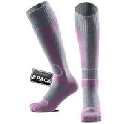 WEIERYA Womens Ski Socks 2 Pairs Pack for Skiing, Snowboarding, Thermal Merino Wool Ski Socks for Womens Purple (6-8)
