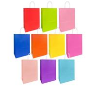 Weifeng 50x Medium Paper Gift Bags with Twist Handles, 10 Colors 21x11x27cm | 50pcs 8.3×4.3×10.6inch colorful paper party gift Bags, for birthday party, wedding, christmas, favours, parties, Halloween