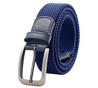 Weifert Belt for Men Braided Stretch Belt/No Holes Elastic Fabric Woven Belts, Blue, Small