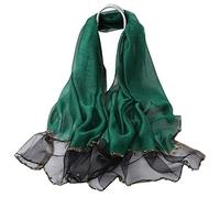 WEIGEER Ladies Silk Scarf Silk Scarf Women's Hand-Stitched Beads Grey Black Silk Cloths Pure Neckerchief Long Head Wrap Thin Scarf Beach Women Hijab Silk Scarf Women's Belt Bridal Shawl 190 x 70 cm,