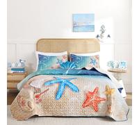 weigelia Coastal Quilt Set Queen Size - 3 Piece Lightweight Beach Themed Bedding, Soft & Breathable Polyester Coverlet, All Season Quilts & Bedspread for Bedroom Décor