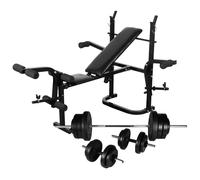 Weight Bench & 60.5kg Barbell Dumbbell Set Foldable Plates Incl PE 147x123x103cm