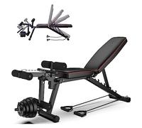 Weight Bench Adjustable Strength Training Workout Benches Foldable Work Out Incline Bench Set For Home Gym Weight Lifting Dumbbell Exercise Full Body Workout With Resistance Rope With Leg Rollers