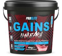 Weight Gainer High Protein Powder Shakes 4KG Vegetarian Serious Mass, Gainz Heavyweight, Weight Gain with Added Creatine, Glutamine and BCAA Powder Made in UK by PROELITE (4KG, Strawberry)