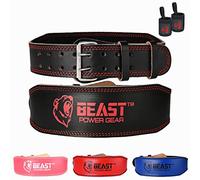 Weight Lifting Belt - 4” Genuine Leather Belts Padded Lower Back Support for Gym Bodybuilding Squat Deadlift Weightlifting Cross Strength Training Men Women Free Wrist Wrap