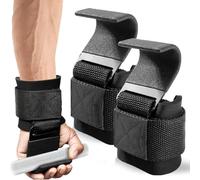 Weight Lifting Hooks Wrist Padding Pair of Straps 8 mm Non-Slip Rubber Coated Hand Grip Deadlift Support