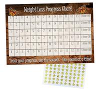 Weight Loss Chart with Stickers - A4 6 Stone Weight Loss Tracker | Track up to 6 stone or 84 lb one pound at a time with gold star stickers; motivational wall or fridge chart for women.