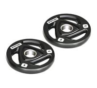 Weight Plates Black 5kg x2 Rubber-wrapped Steel 24cm Tri-grip 5cm hole 10kg set