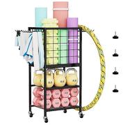 Weight Rack for Home Gym, Workout Equipment Storage Organizer, Home Gym Yoga Mat Storage Rack, Weight Storage Racks with Hooks, Yoga Mat Holder with Wheels for Yoga Block, Dumbbell, Resistance Band