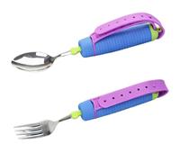 Weighted Adaptive Utensil Set, Stabilizing Spoon and Fork with Adjustable Silicone Wrist Strap, Extended Non Slip Handle, Stainless Steel, for Hand Instability, Motor Challenges