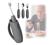 Weighted Adaptive Utensils Handles for Hand Tremors, Silicone Anti-Shake Eating Aid for Elderly & Parkinson's Patients, Wide Ergonomic Grip Assistive Devices for Independent Living(Black)