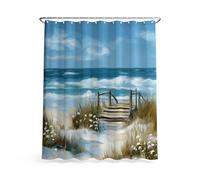 Weighted Bathroom Decor for Wet room, W 60" x L 72"(1 Panels), Oil Painting Sea Waves Sky Bridge, Polyester Decor Shower Curtain, Classic Blue