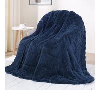 Weighted Blanket 15lbs Sherpa Weighted Blanket with Classic Jacquard Pattern, Heavy Soft Full Size Weighted Blankets for Adults to Sleep Natural, Sofa Couch Bed Blanket, Navy Blue, 48 * 72 15lbs