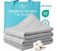 Weighted Blanket 7kg 135 x 200cm 100% Cotton Heavy Blanket for Adults, Grey | Therapy blanket for stress, anxiety relief & deep sleep, hypoallergenic micro glass beads, soft breathable cotton outer layer