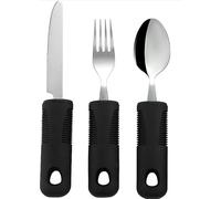 Weighted Extra Wide Handles Easy Grip Cutlery Set, Disability Ideal Dining aid for Elderly Disabled Arthritis Parkinson's Disease Tremors Sufferers (Black 3PCS Straight)