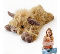 Weighted Highland Cow Stuffed Animals, with Unscented Microwavable Heating Pad, Cute Coolable Heatable Weighted Plush Warm Gift for Adults (4 Pounds)