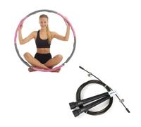 Weighted Hula Hoop for Adults 1.2kg Pink Padded + Skipping Rope Black BUNDLE - Weight Loss and Body Toning Exercise Equipment For Home Use and Gym Equipment by just be…