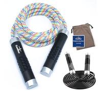 Weighted Jump Rope, 1LB Tangle-Free Ball Bearing Rapid Speed Skipping Rope for Men Women, Adjustable 9mm Cotton & PVC Rope with Alum Handle for Boxing MMA Weight-Loss Athletic Workout Fitness
