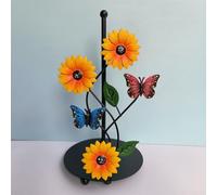Weighted Metal Sunflower Paper Towel Holder with Butterfly Lovers Design Stable Non Slip Base Suitable for Kitchen Countertop Fits Standard and Large Rolls (A)