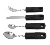 Weighted Silverware Adaptive Utensil Set Ergonomic Design Stainless Steel Cutlery for Hand Tremors Parkinsons Patients Arthritic Elderly 4 Piece Black Handle