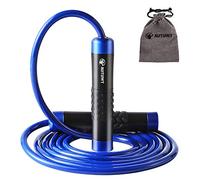 Weighted Skipping Rope 1LB,Heavy Jump Rope 3M Adjustable Length Bearing Tangle-Free Skipping Ropes For Adult Fitness,CrossFit, Boxing, MMA, Fitness Workout, Cardio Exercise (E1 Blue PVC Cord)