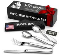 Weighted Utensils for Tremors and Parkinsons Patients - Heavy Weight Stainless Steel Silverware Set, Adaptive Eating Flatware Helps Hand Tremors, Parkinson, Arthritis - Knife, Fork, 2 Spoons & Bag