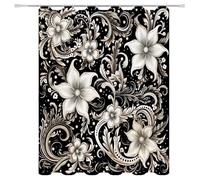 Weighted Waterproof Shower Curtain RetroShort Bathroom Shower Curtains for Bathroom Wet Room Tub Bath Decor with 12 Hooks, Washable, Quick Dry Soft Polyester Fabric 47.2x70.9in 5-1067