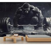Weightlifting Gorilla Wall Murals 200x200cm Gorilla Large Mural Monkey Mural Wallpaper for Bedroom Gym Monkey Wall Decor (Not Peel n' Stick)