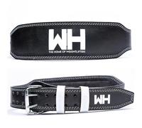 Weightlifting House Weight Lifting Leather belt for Olympic Weightlifting, Powerlifting, Squatting, Deadlifts and Bodybuilding. Workout gym belt for back support. (Black & White, XS)