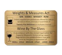 Weights and Measures Act Aluminium Brushed GOLD Metal Sign Tin Alcohol Wine Glass Gin Vodka Measurement Whiskey Rum Notice Information Pub Bar Restaurant Large 280x190mm ME25