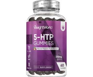 WeightWorld 5 HTP Supplement - 330mg per Serving - 60 Gummies - with Lemon Balm & L-Tryptophan - 2 Gummies a Day - 1 Month Supply - Natural Passion Fruit Flavour - 5-HTP Supplement - Vegan-Friendly