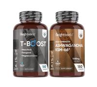 WeightWorld Ashwagandha KSM 66 & Testosterone Supplement Bundle | 180 Vegan Tablets Each | Non-GMO & Magnesium Stearate-Free | Easy to Swallow Tablets | Testosterone for Men with Ashwagandha