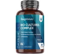 WeightWorld Bio Cultures Complex Probiotics and Prebiotics - 77 Billion CFU - 20 Live Bacterial Cultures - 60 Probiotic Complex Capsules for unisex