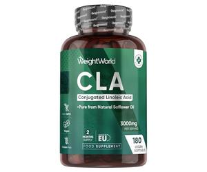 WeightWorld CLA Softgels | 3000mg per Serving | 80% Active Isomers | 180 Vegan CLA Softgels | Gluten-Free | 2 Months Supply | Made in EU