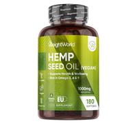 WeightWorld Cold-Pressed Hemp Seed Oil Softgels - 6 Months Supply - 180 Hemp Seed Oil Softgels - 1 per Day - with Added Vitamin E - Non-GMO & Vegan-Friendly - Omega 3 6 9 Supplement for Women & Men
