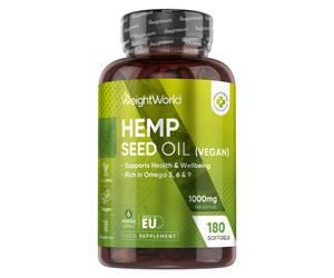 WeightWorld Cold-Pressed Hemp Seed Oil Softgels -180 Softgels