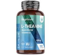 WeightWorld L-Theanine Supplement | 408mg Vegan Capsules | 6 Months Supply | with Added Vitamin B6 (0.5mg) & Black Pepper Extract (8mg) | 1 Capsule a Day | Non-GMO & Gluten-Free