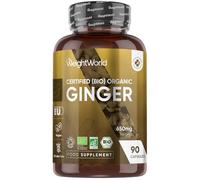 WeightWorld Organic Ginger Supplement | 650mg Vegan Ginger Capsules per Serving | 90 Capsules | 1 a Day Supplement | Gluten-Free | Soil Association Certified Zingiber Officinale Root Powder