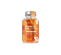 Vitamin C and Zinc Gummies - 120 Tasty Gummies - Natural Orange Flavour - 2 per Day - Gluten-Free, Non-GMO & Vegan-Friendly - Easy to Chew - Bioavailable Forms (L-Ascorbic Acid & Zinc Citrate)