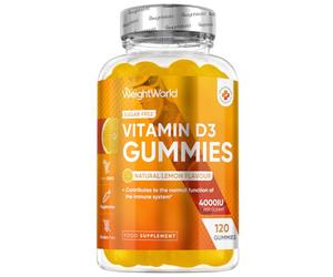 WeightWorld Vitamin D3 4000IU | 120 Vegetarian Gummies | 4 Months Supply | Natural Lemon Flavour VIT D Gummies | Sugar-Free & Gluten-Free Gummies | GMP Approved | Vitamin D Supplements
