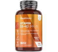 WeightWorld Vitamin D3 4000IU & K2 125μg (MK7) | 365 VIT D Tablets | 1 Year Supply | Easy to Swallow VIT D (6mm in Size) | 1 per Day | Cholecalciferol Form | Vitamin D3 K2 Supplements