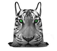 WEIHAKO Drawstring Backpack Sports Gym Bags Black And White Green Eyed Tiger Drawstring Bags for Men Women Beach Bag String Bag