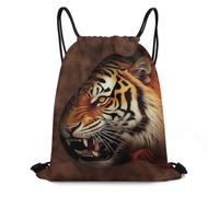 WEIHAKO Drawstring Backpack Sports Gym Bags Burning Tiger Leather Drawstring Bags for Men Women Beach Bag String Bag
