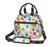 WEIHAKO Insulated Lunch Bag Reusable Leakproof Lunch Tote Bag with Adjustable Shoulder Strap Hand Print Lunch Box for Work Picnic
